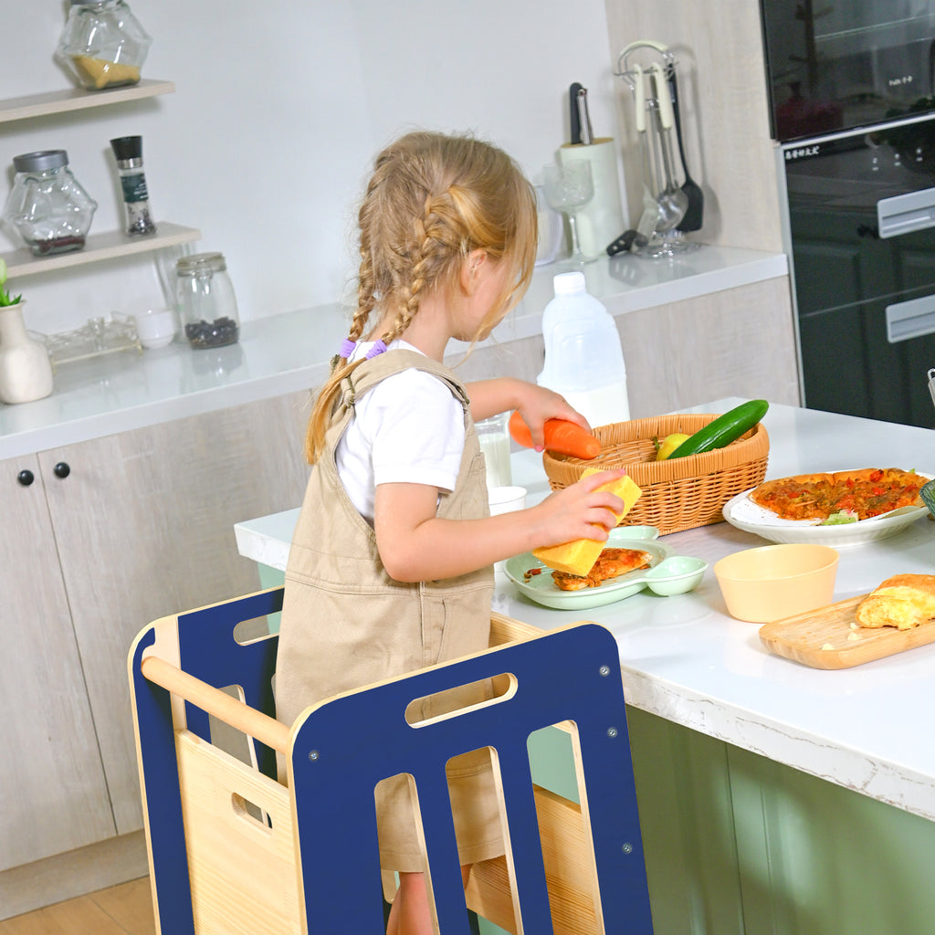 Sweet Time Toddler Standing Tower, Kids Kitchen Stool Helper 3 Levels Adjustable Height Wooden Toddler Step Stools for Learning New Skills