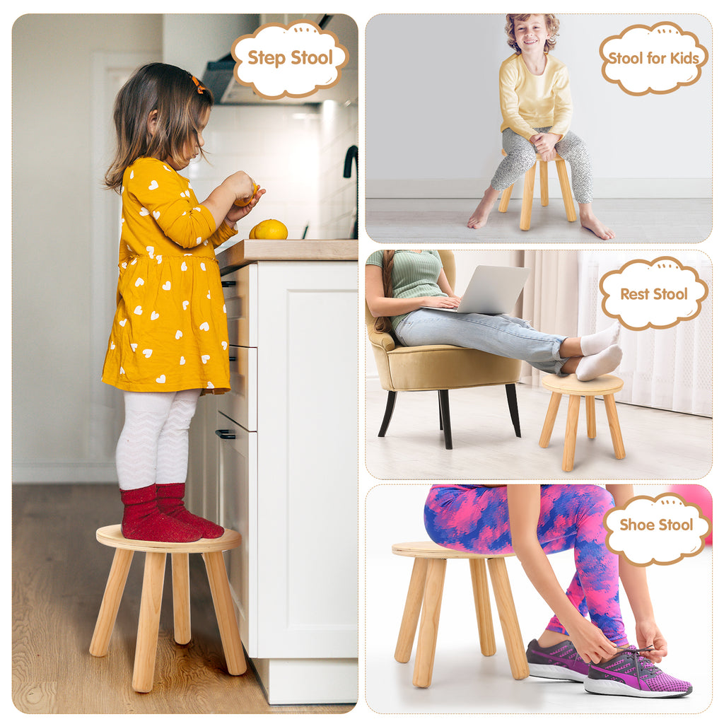 Sweet Time Wooden Step Stools for Kids, Multi-use Solid Children Chair for Sensory Table, 10inch Milking Stools