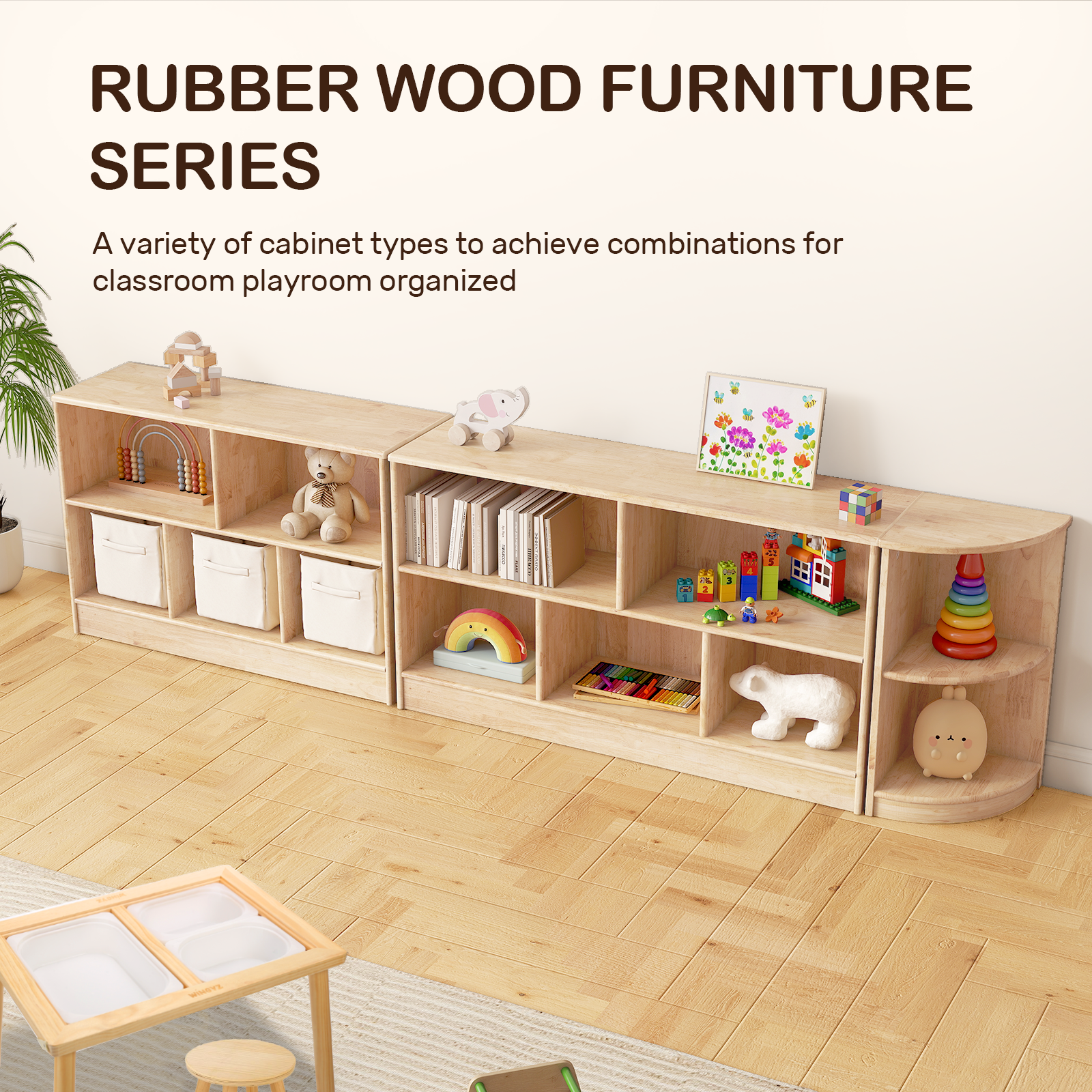 Sweet Time Rubber Wood Corner Cabinet, 2-Tier Toy Organizers and Storage, Triangular Montessori Shelf for Kids Room, Playroom, Nursery, Classroom, Kindergarten