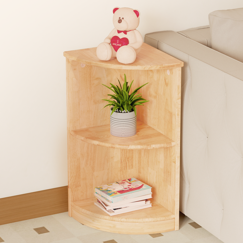 Sweet Time Rubber Wood Corner Cabinet, 2-Tier Toy Organizers and Storage, Triangular Montessori Shelf for Kids Room, Playroom, Nursery, Classroom, Kindergarten