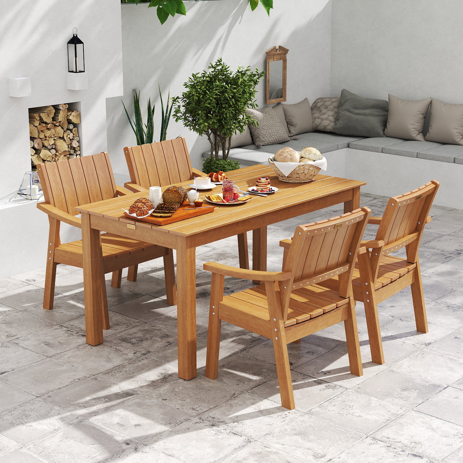 Wingyz Dining Table Set for 4 with Chairs,5 Piece Outdoor Furniture for Weather Patio Lawn Garden Backyard,Wood Color