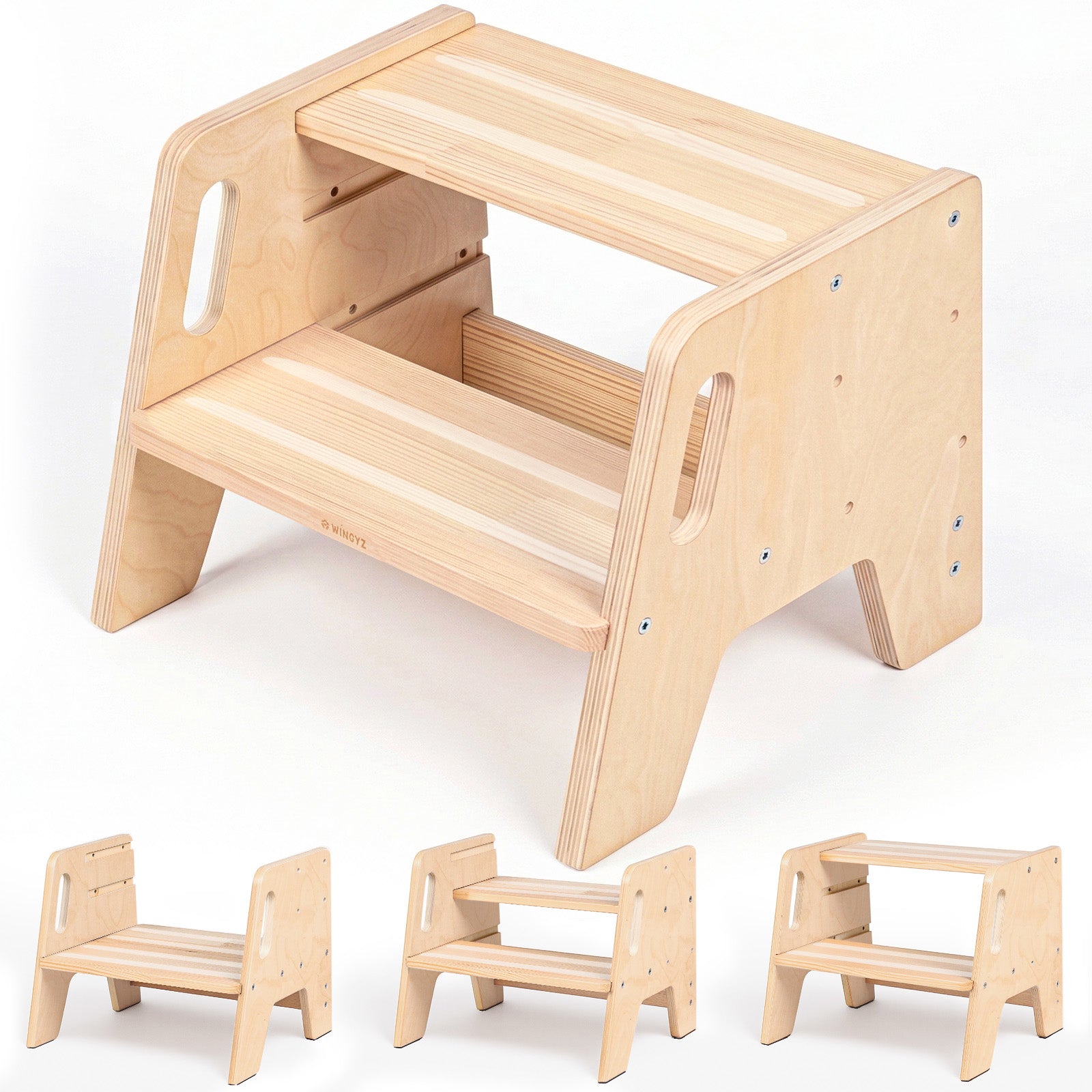 WINGYZ 3-Height Adjustable Wooden Step Stool