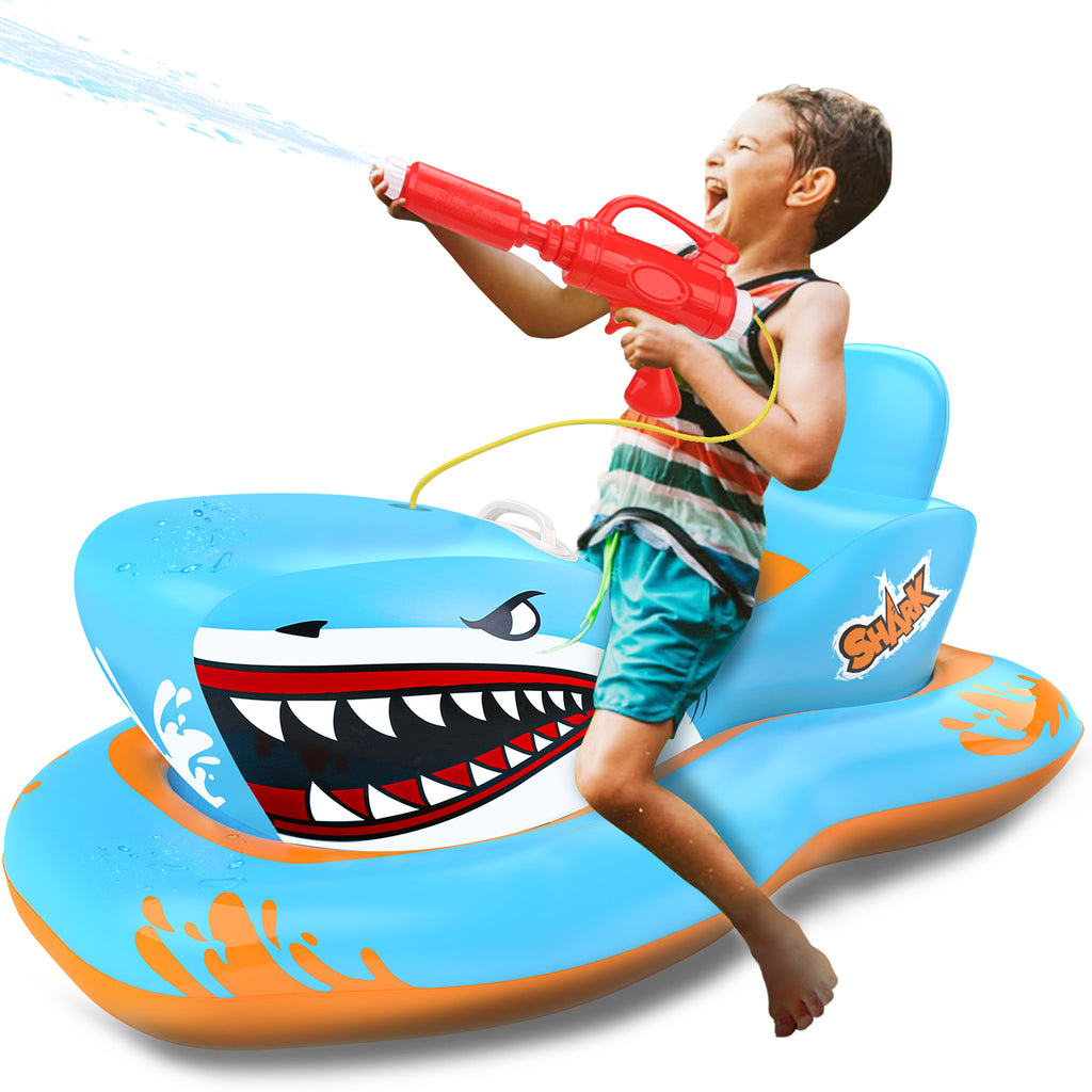 OATHX Pool Floats for Kids, Inflatables Shark Ride-on Water Toys with Watergun Swimming Game Boy Girl 3-12