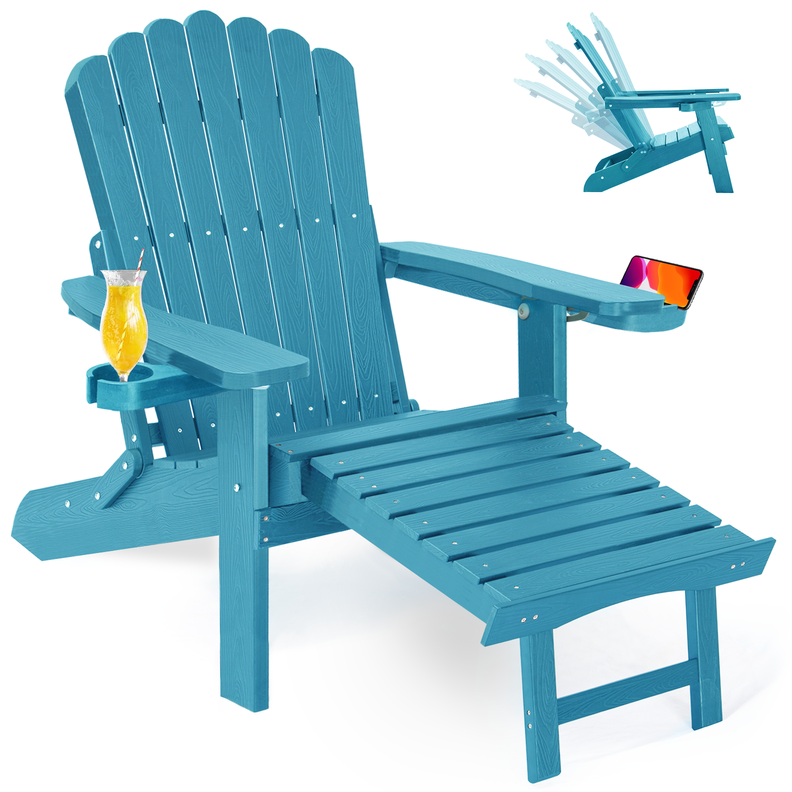 Wingyz Outdoor Adirondack Chair with Footrest, Folding Adjustable Patio Chairs for Outside Lawn Lawn Balcony