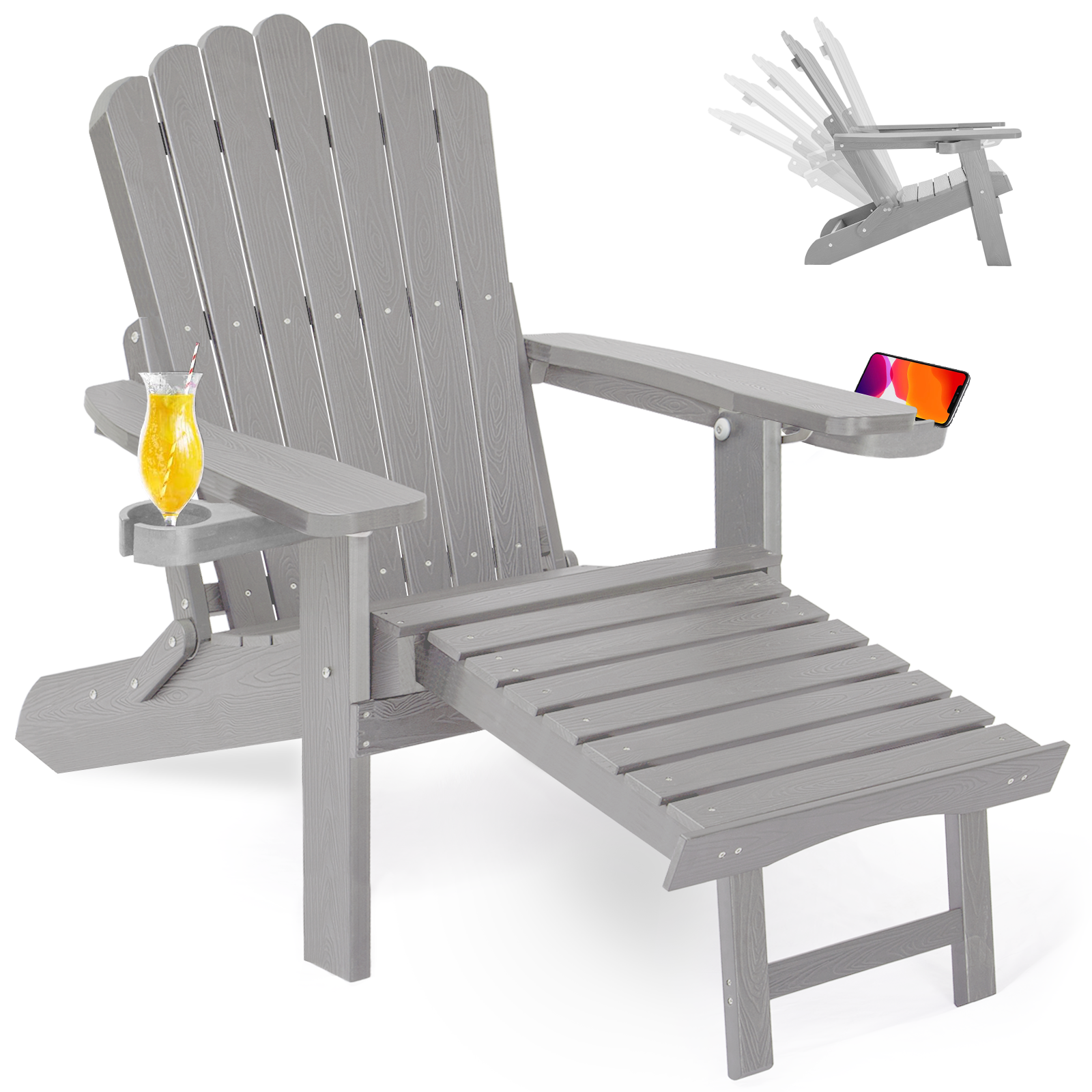 Wingyz Outdoor Adirondack Chair with Footrest, Folding Adjustable Patio Chairs for Outside Lawn Lawn Balcony