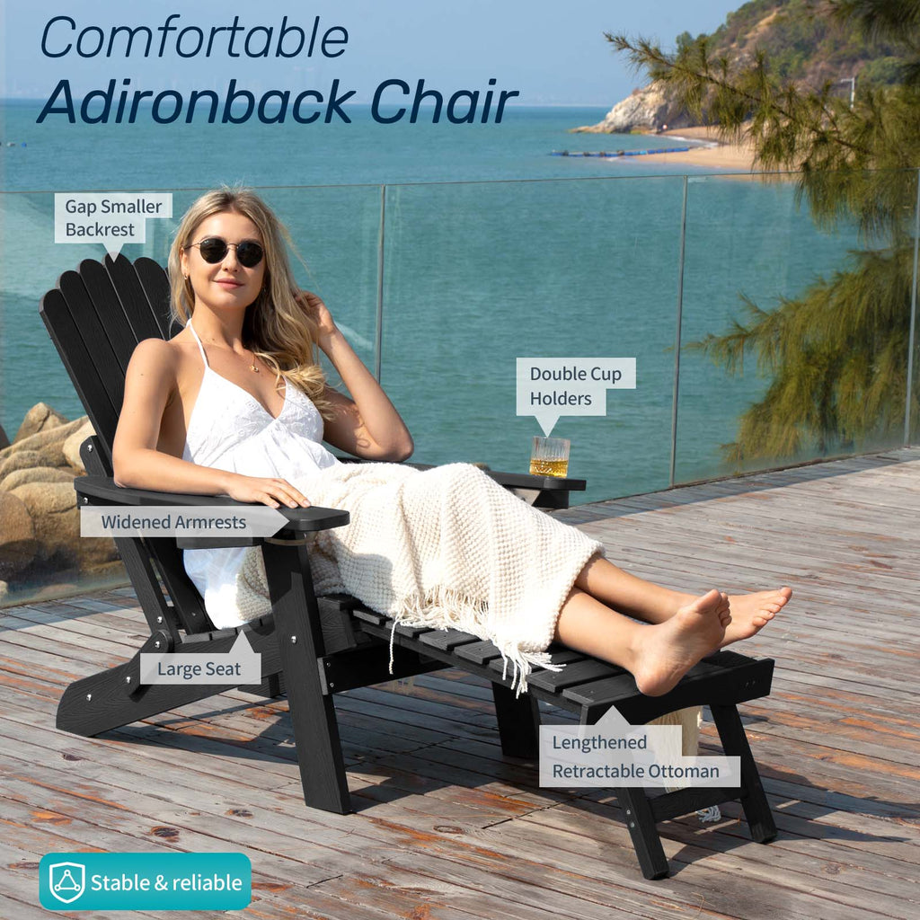 Wingyz Outdoor Adirondack Chair with Footrest, Folding Adjustable Patio Chairs for Outside Lawn Lawn Balcony