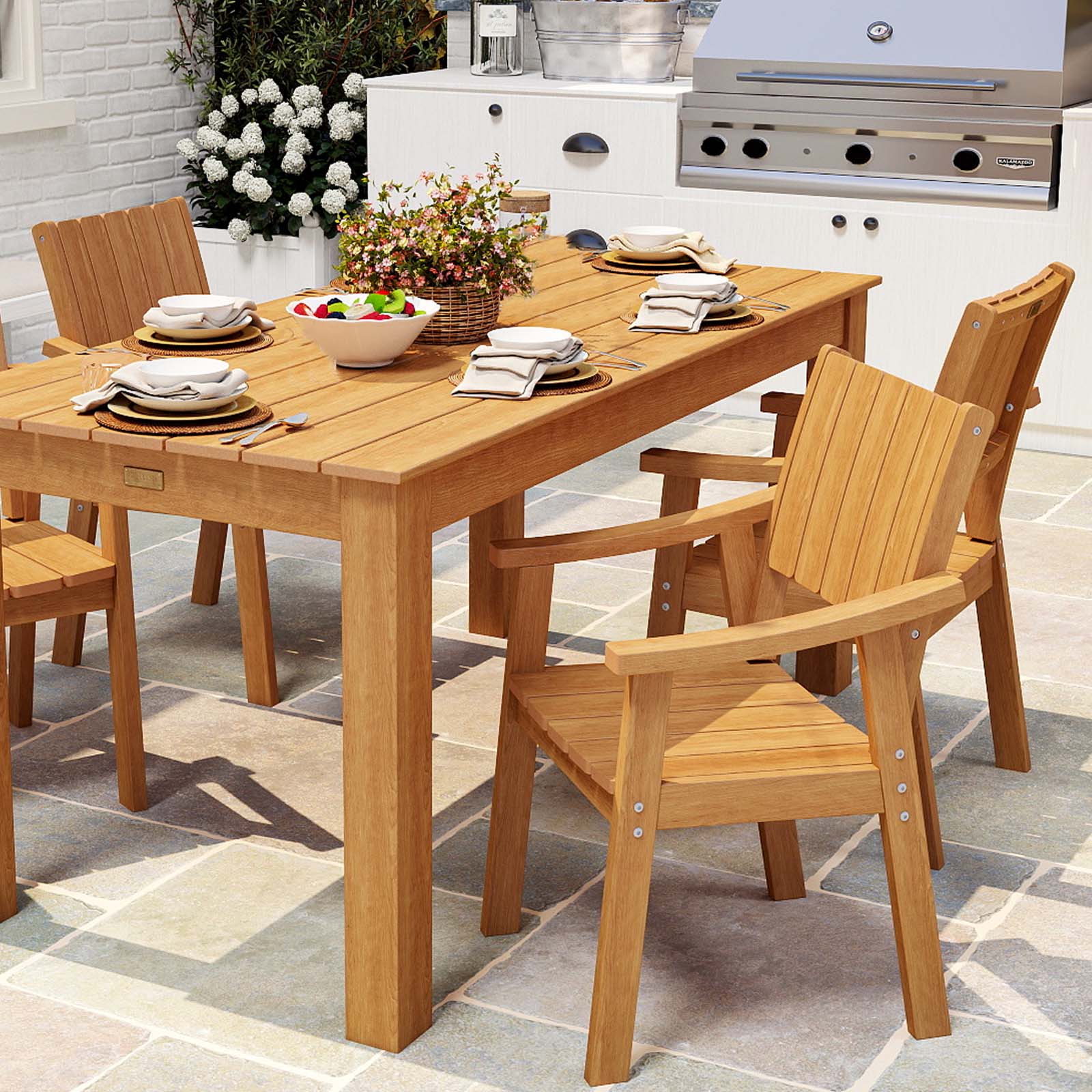 Wingyz Dining Table Set for 4 with Chairs,5 Piece Outdoor Furniture for Weather Patio Lawn Garden Backyard,Wood Color