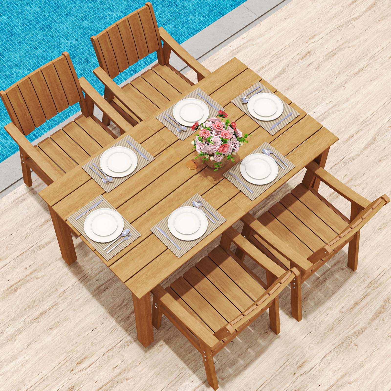 Wingyz Dining Table Set for 4 with Chairs,5 Piece Outdoor Furniture for Weather Patio Lawn Garden Backyard,Wood Color