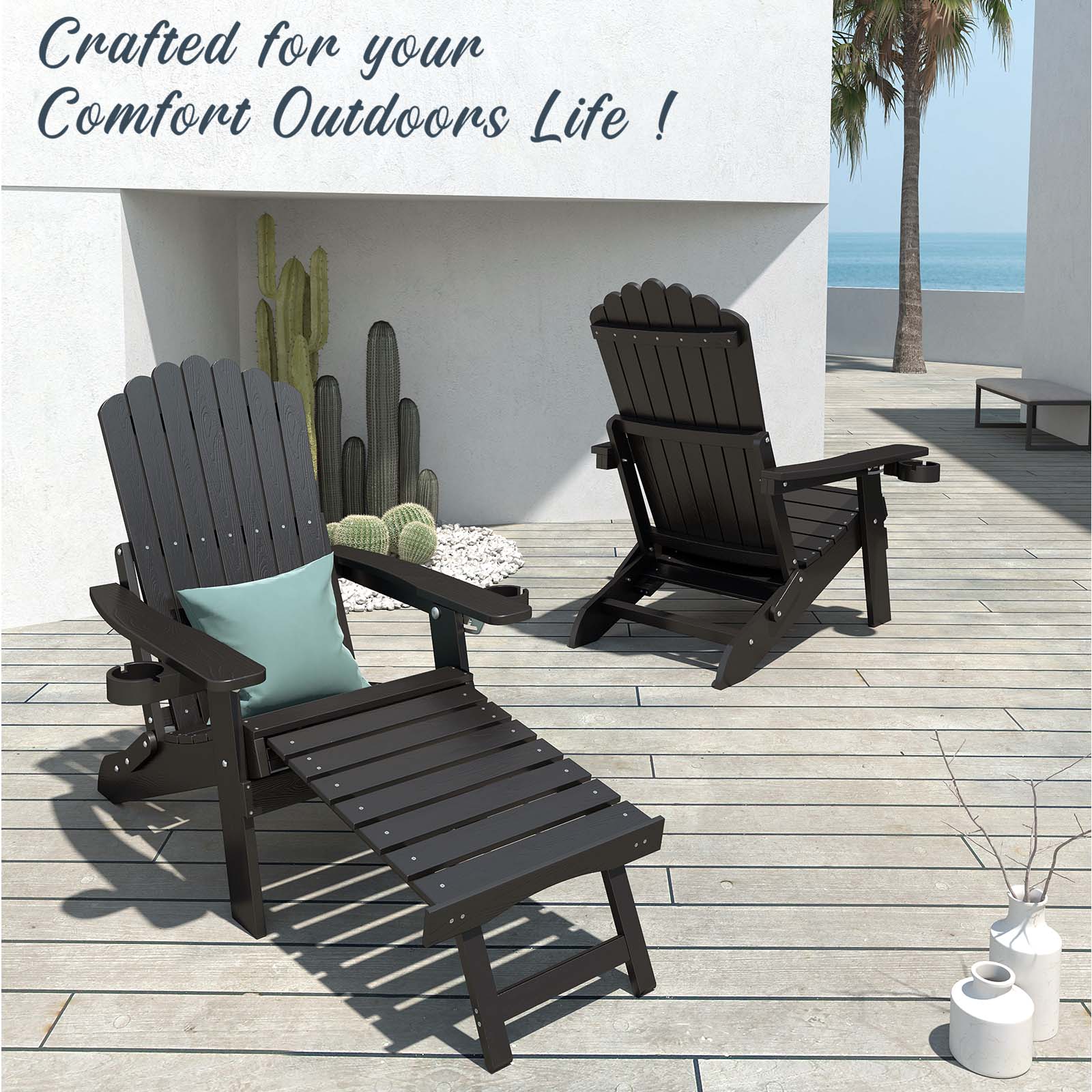 Wingyz Outdoor Adirondack Chair with Footrest, Folding Adjustable Patio Chairs for Outside Lawn Lawn Balcony