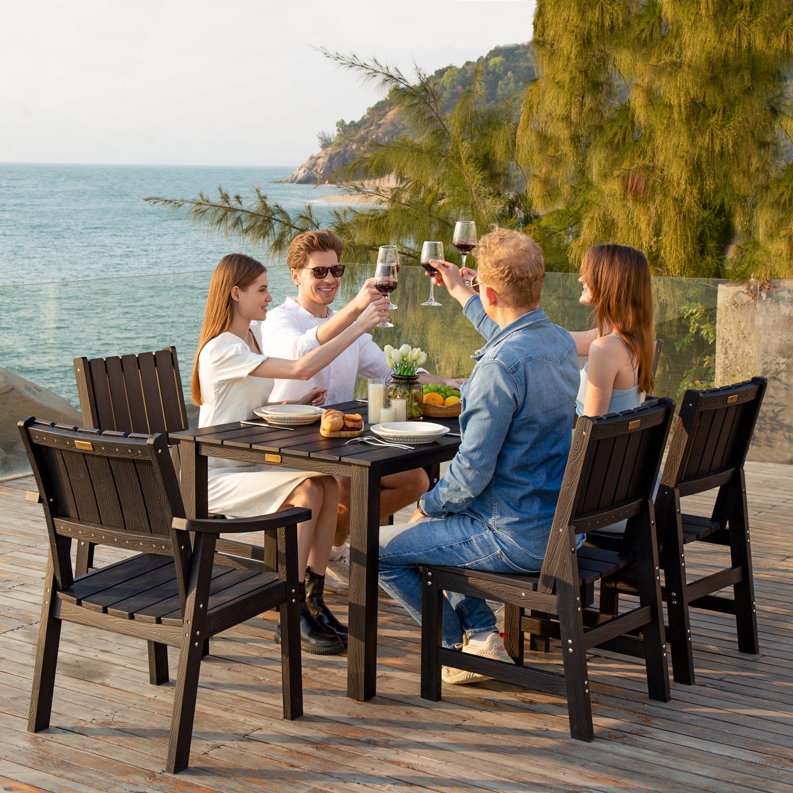 Wingyz Patio Dining Chairs Set of 2 Mid Back Chair for Outdoor Lawn Garden Backyard All Weather Black