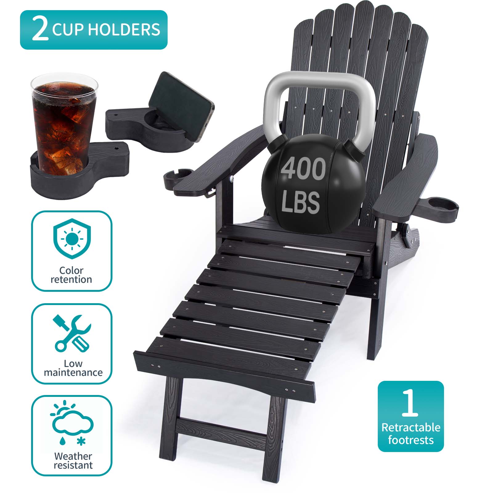 Wingyz Outdoor Adirondack Chair with Footrest, Folding Adjustable Patio Chairs for Outside Lawn Lawn Balcony
