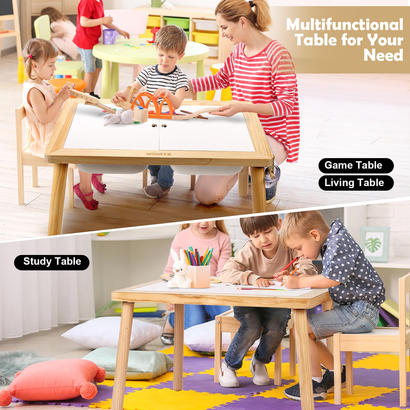 Sweet Time Kids Activity Table with Storage Bin, Wooden Montessori Toddler Sensory Table for Study