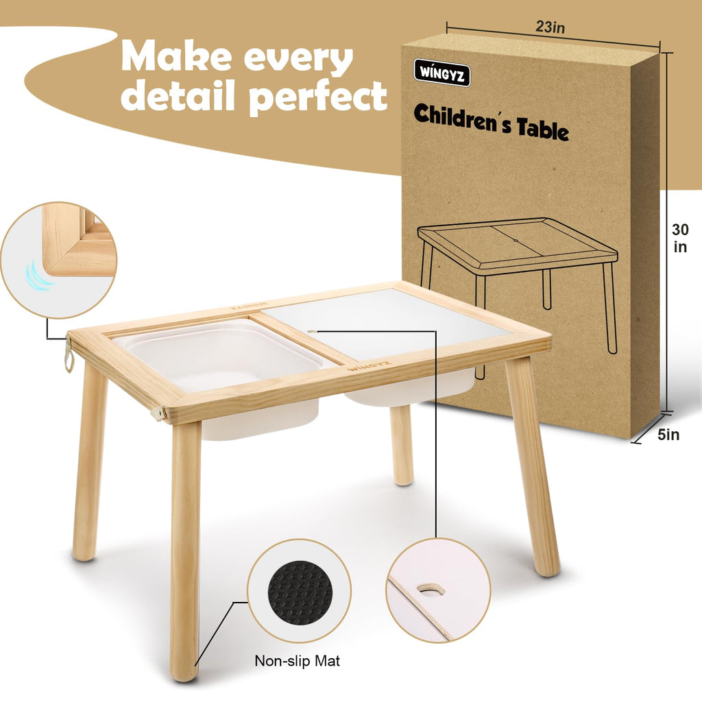 Sweet Time Kids Activity Table with Storage Bin, Wooden Montessori Toddler Sensory Table for Study