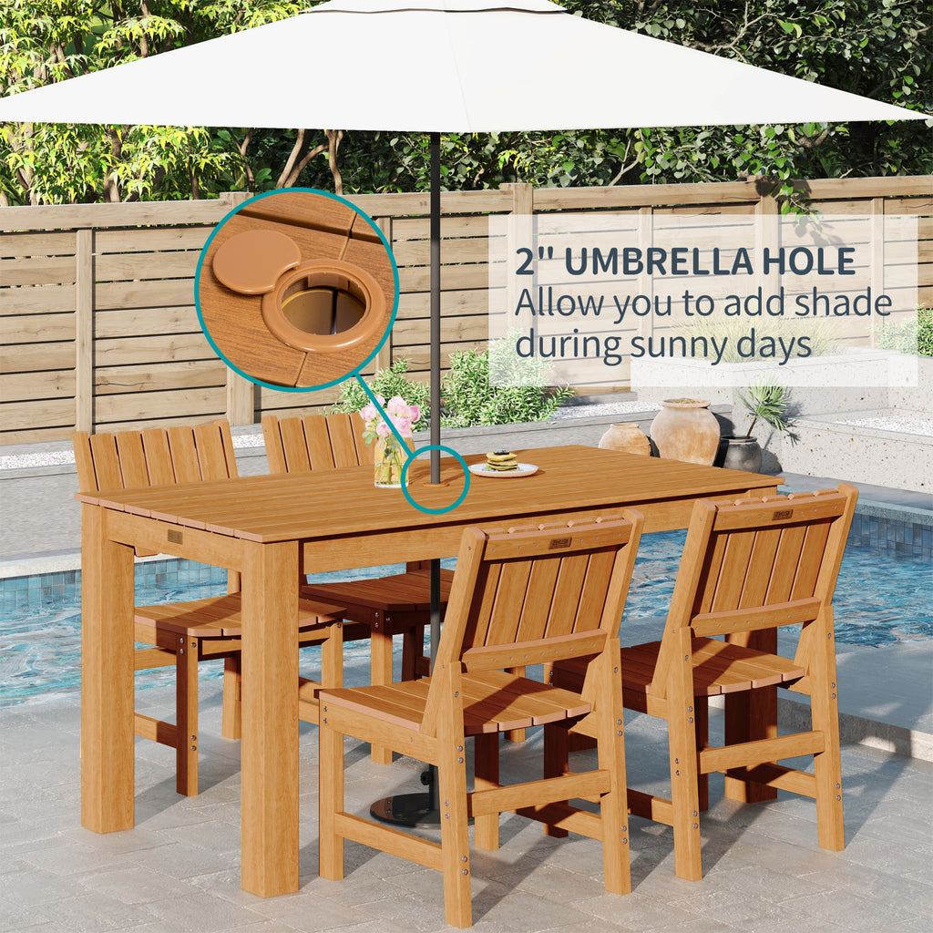 Wingyz Outdoor Dining Table Set for 4, Patio Table with Umbrella Hole and Side Chairs Furniture Set